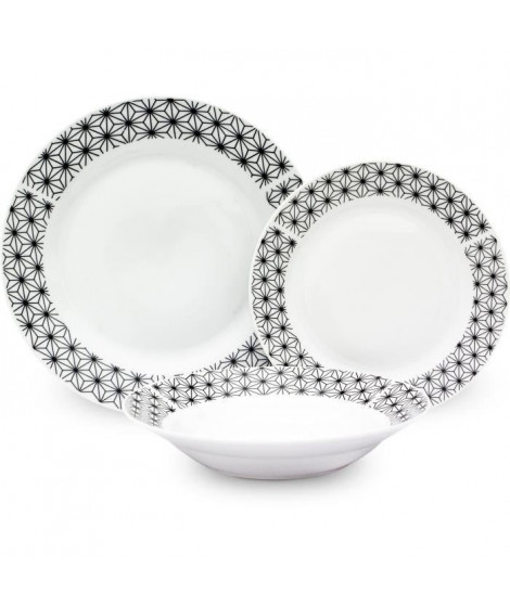 Service de Table 18 pieces en porcelaine formes géométriques noir et blanc