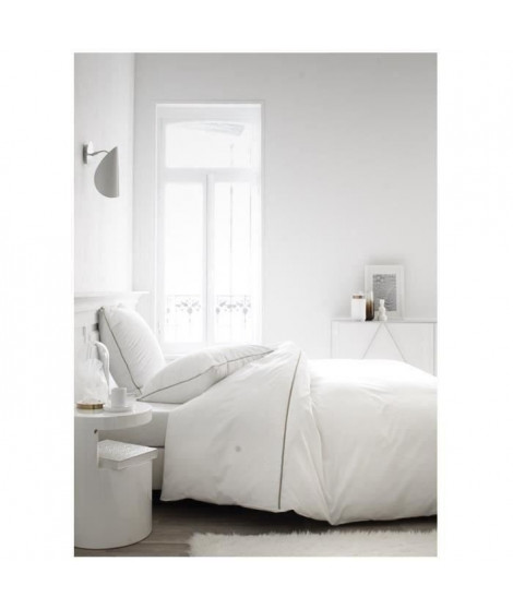 TODAY Parure de couette Leonie - 100% Percale de Coton - 220 x 240 cm - Blanc chantilly et mastic