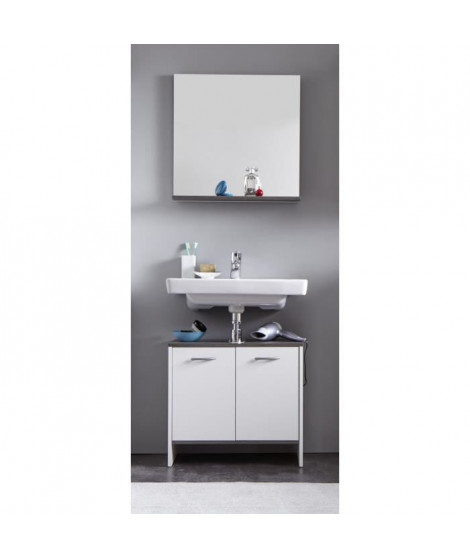 SAN DIEGO Ensemble meubles sous-vasque + miroir de salle de bain L 60 cm - Blanc mat et gris