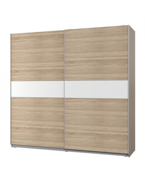 ATOS Armoire 2 portes coulissantes - Décor chene et Blanc mat - L 220,1 x P 61,2 x H 209,7 cm