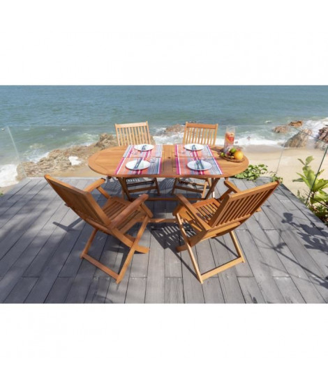 Ensemble repas de jardin pliable - table 160x85cm et 4 fauteuils - Bois et eucalyptus