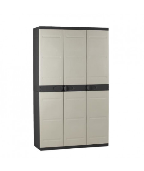 TITANIUM PLASTIKEN Armoire 3 portes avec étageres + penderie l105 x p44 x h176 cm Beige et Noire Gamme TITANIUM  Intérieur/Ex…