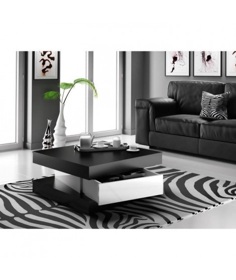 FIXY Table basse carrée style contemporain noir et blanc brillant - L 80 x l 80 cm