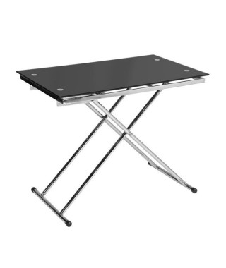 UP & DOWN Table basse relevable en verre trempé noir pied chromé - L 110 cm
