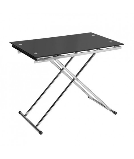 UP & DOWN Table basse relevable en verre trempé noir pied chromé - L 110 cm