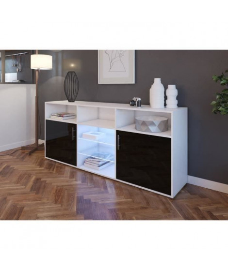 KORA Buffet bas avec LED contemporain noir brillant et blanc mat - L 180 cm