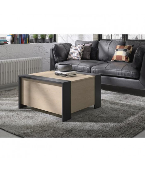 AURORA Table basse bar- Style urbain - Décor chataigner naturel et noir - L 78 x P 78 x H 44 cm