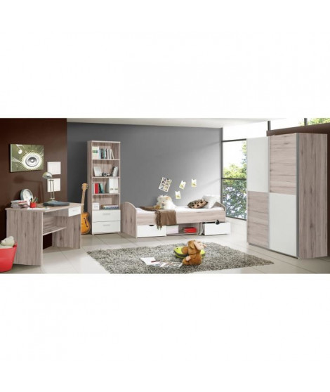 LUPO Chambre enfant complete style classique décor chene cendré et blanc mat - l 90 x L 190 cm