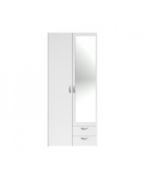 VARIA Armoire 2 portes miroir décor blanc - L 81 x P 51 x H 185 cm