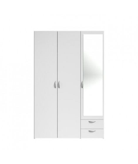 VARIA Armoire 3 portes miroir décor blanc - L 120 x P 51 x H 185  cm