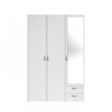 VARIA Armoire 3 portes miroir décor blanc - L 120 x P 51 x H 185  cm