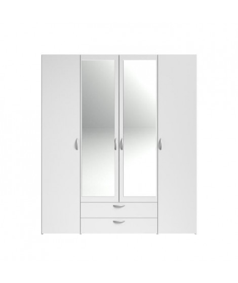 VARIA Armoire 4 portes miroir décor blanc - L 160 x P 51 x H 185 cm