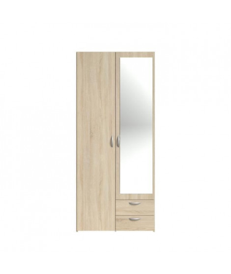 VARIA Armoire 2 portes miroir décor chene - L 81 x P 51 x H 185 cm