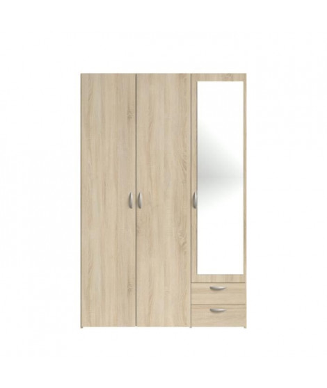 VARIA Armoire 3 portes miroir décor chene - L 120 x P 51 x H 185 cm