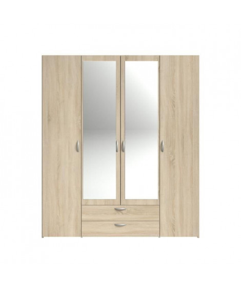 VARIA Armoire 4 portes miroir décor chene - L 160 x P 51 x H 185 cm