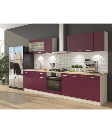 ULTRA Cuisine complete avec meuble four et plan de travail inclus L 300 cm - Aubergine mat