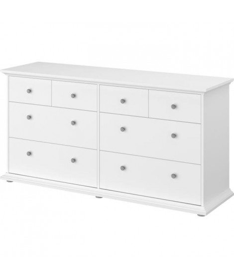 MANON Commode 8 Tiroirs Blanc - L 152 x P 46 x H 77 cm