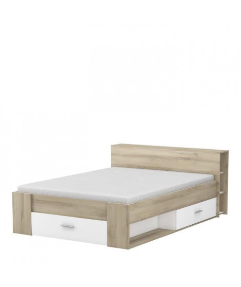 OXYGENE LIT 140 x 190 cm - Décor Chene Kronberg et Blanc - L 217,3 x P 150,1 x H 76,3 cm