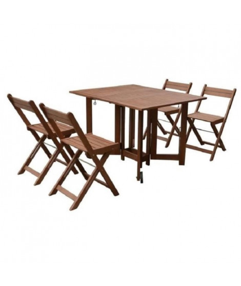 Ensemble repas de jardin - table 110x90cm avec 4 chaises pliantes - En eucalyptus