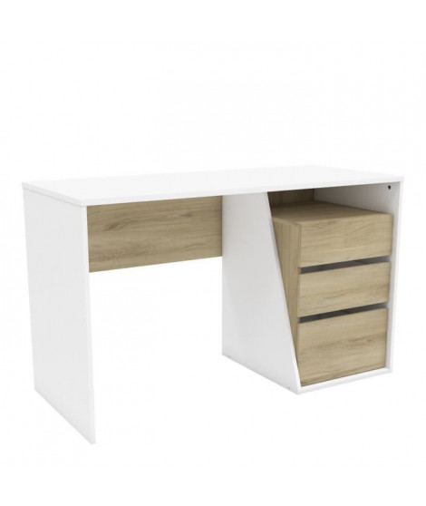 JEFFERSON Bureau 3 tiroirs - Décor Chene Kronberg blanc - L 127,1 x H 76,8 x P 55 cm