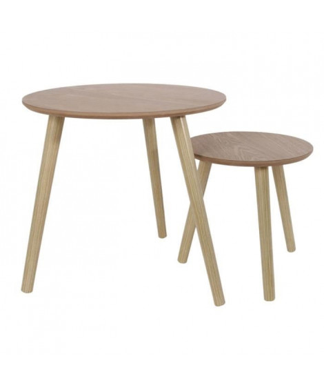Lot de 2 Tables gigognes rondes en bois - L 48 x P 48 x H 45 cm