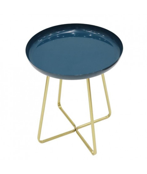 Table d'appoint plateau rond glossy - Bleu - L 40 x P 40 x H 48,5 cm