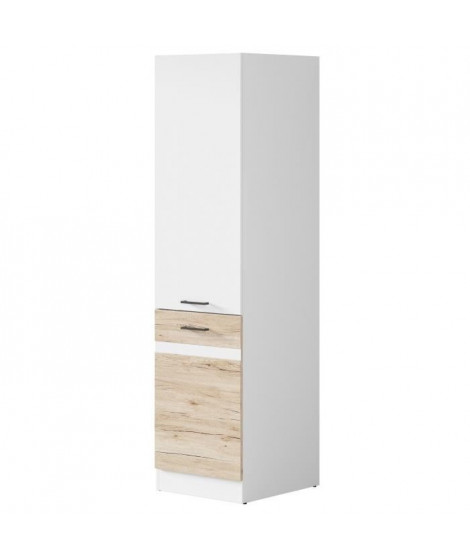 JUNONA Colonne de cuisine L 50 cm - Blanc brillant et décor chene San Remo clair