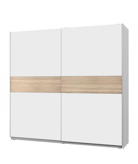 ATOS Armoire 2 portes coulissantes - Blanc et Décor chene - L 220,1 x P 61,2 x H 209,7 cm