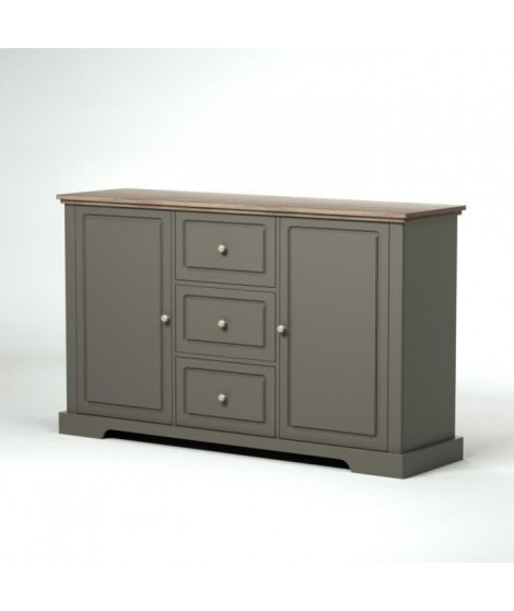 DESSY Buffet bas classique gris mat et plateau décor bois - L 139 cm