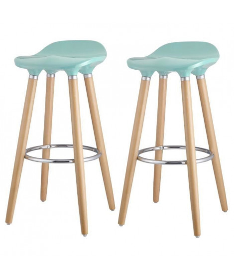 OSLO Lot de 2 tabourets de bar bleu + pieds hetre massif - Scandinave - L 39 x P 40 cm