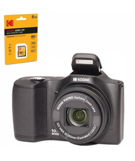 KODAK FZ101-bk Appareil photo numérique 16 Mégapixels Noir + KODAK EKMSD8GHC10K Carte mémoire SDHC 8GB classe 10 U1 Premium