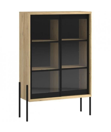 CHESTER Vitrine 2 portes - Décor chene catania et noir - L 102 x P 40 x H 152 cm