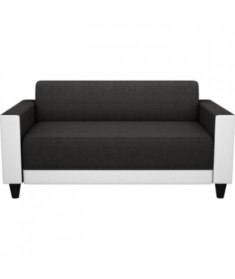 BOB Canapé fixe 2 places - Tissu anthracite et blanc - L 137 x P 77x H 65 cm
