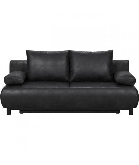 SHILO Banquette 3 places convertible avec coffre de rangement - Tissu Noir vieilli - L 192 x H 84 x P 93 cm