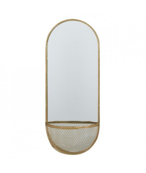 Miroir oval avec panier - 20 x 50 x 9 cm - Jaune doré