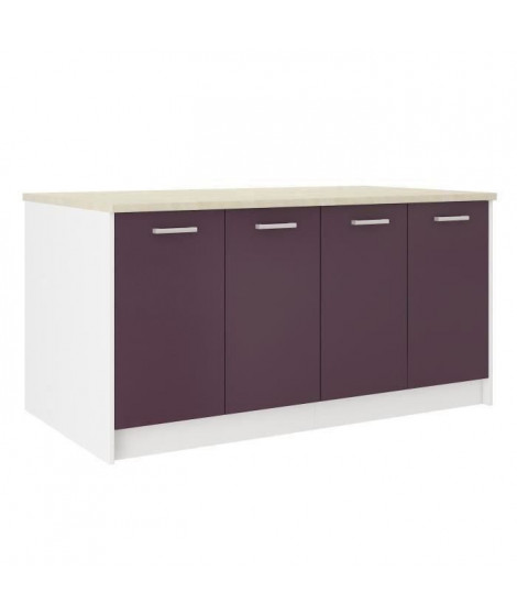 ULTRA Ilot de cuisine L 164 cm avec plan de travail - Aubergine mat