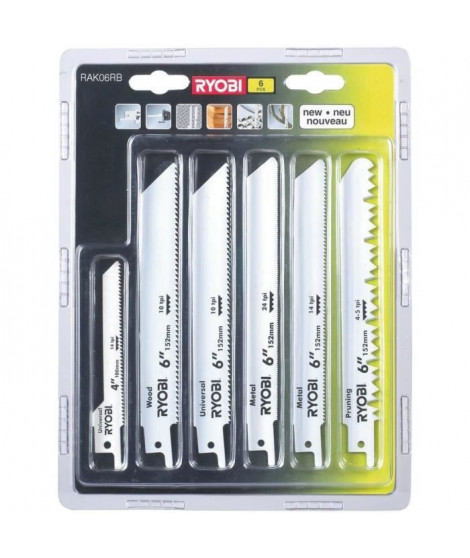 RYOBI 6 Lames panachées bois & métal pour scie sabre