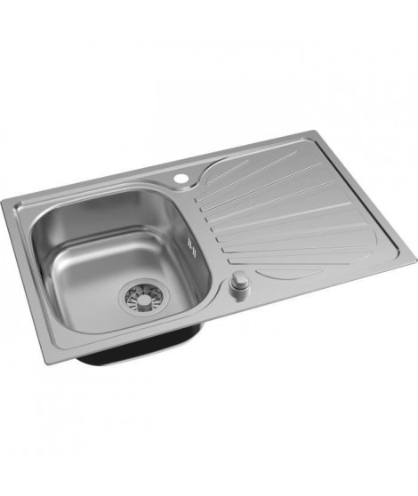 OCEANIC Evier cuisine en inox 1 bac + 1 égouttoir - 80x50x17 cm - Vidage automatique inclus - Naiã