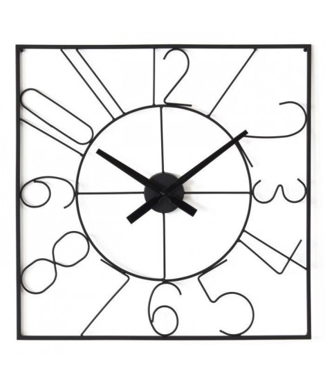 Horloge carré - Métal - 60 x 60 x épaisseur 4,5 cm - Noir