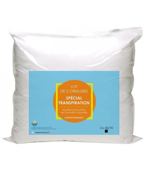 Lot de 2 oreillers Microfibre Anti-Transpiration 45x70cm