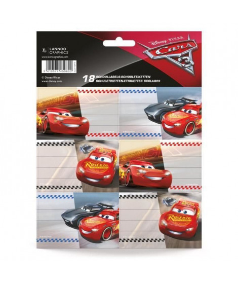 DISNEY CARS SD Etiquettes scolaire - Pochettes de 18 pieces - 3 feuilles de chacune - 6 étiquettes - Mix (Lot de 3)