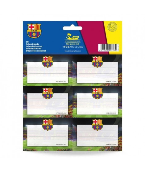 FC BARCELONA Pochette de 18 étiquettes scolaires - Mix (Lot de 3)