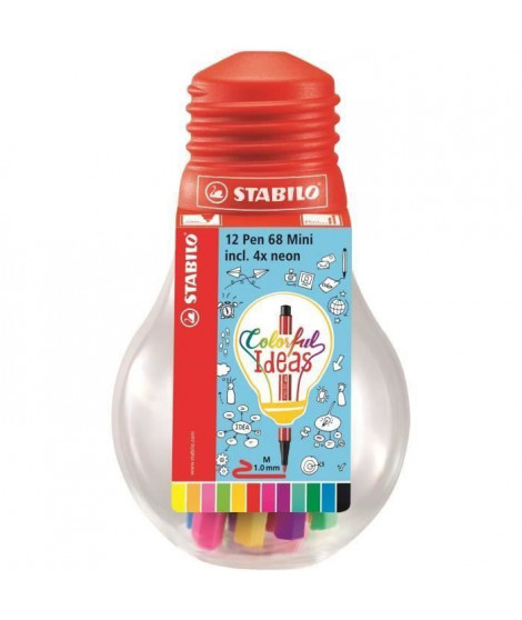 STABILO Ampoule de 12 feutres Colorful ideas 68 Mini - Encre a base d'eau - Coloris éclatant (Lot de 2)
