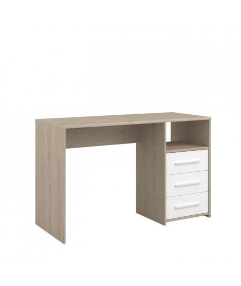 LIAM Bureau enfant 3 tiroirs et 1 niche - décor chene jackson et blanc - L120 cm