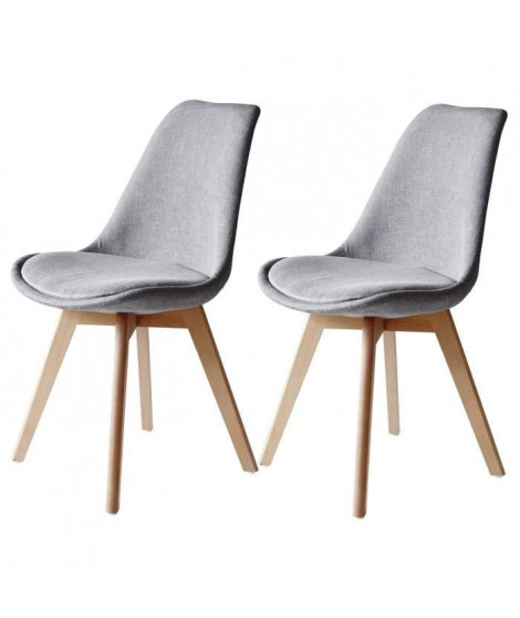 BJORN Lot de 2 chaises pieds bois Hetre - Tissu Gris - L 48,5 x P 56 x H 83 cm