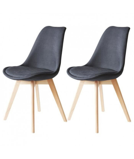 BJORN Lot de 2 chaises pieds bois Hetre - Tissu Noir - L 48,5 x P 56 x H 83 cm