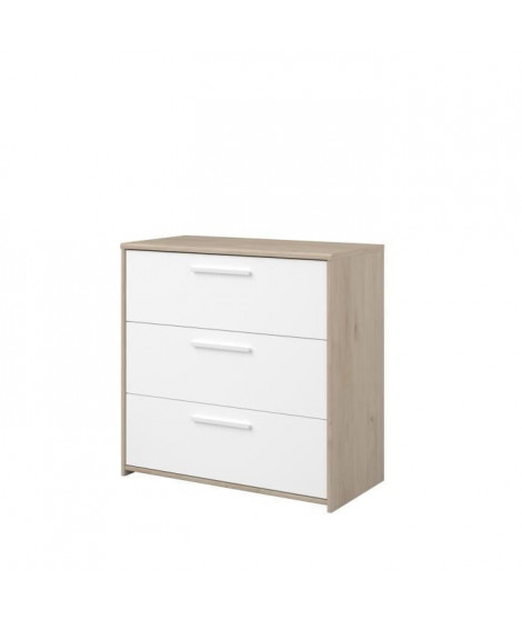 LIAM Commode enfant 3 tiroirs - décor chene jackson et blanc - L80 cm