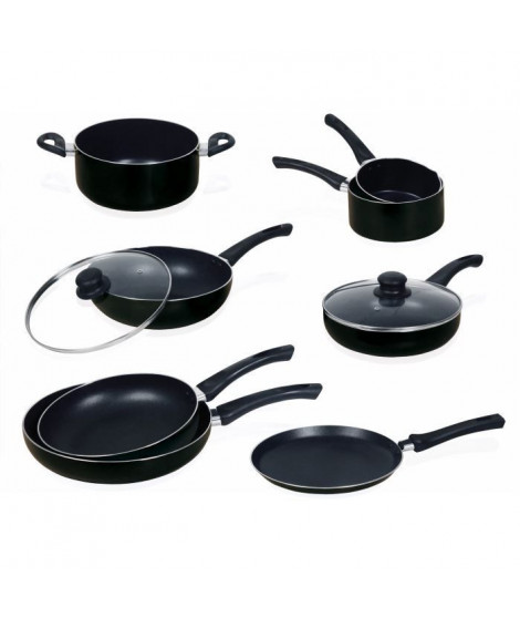 ART&CUISINE Batterie de cuisine 10 pieces - Tous feux dont induction - Noir