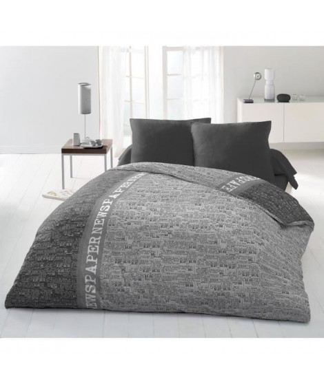 Parure de couette Microfibre NEWSPAPER - 1 housse de couette 220x240 cm + 2 taies 63x63 cm - Gris