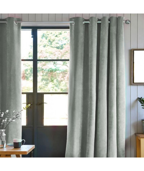 Rideau velours 100% Polyester - Gris clair - 140x250 cm